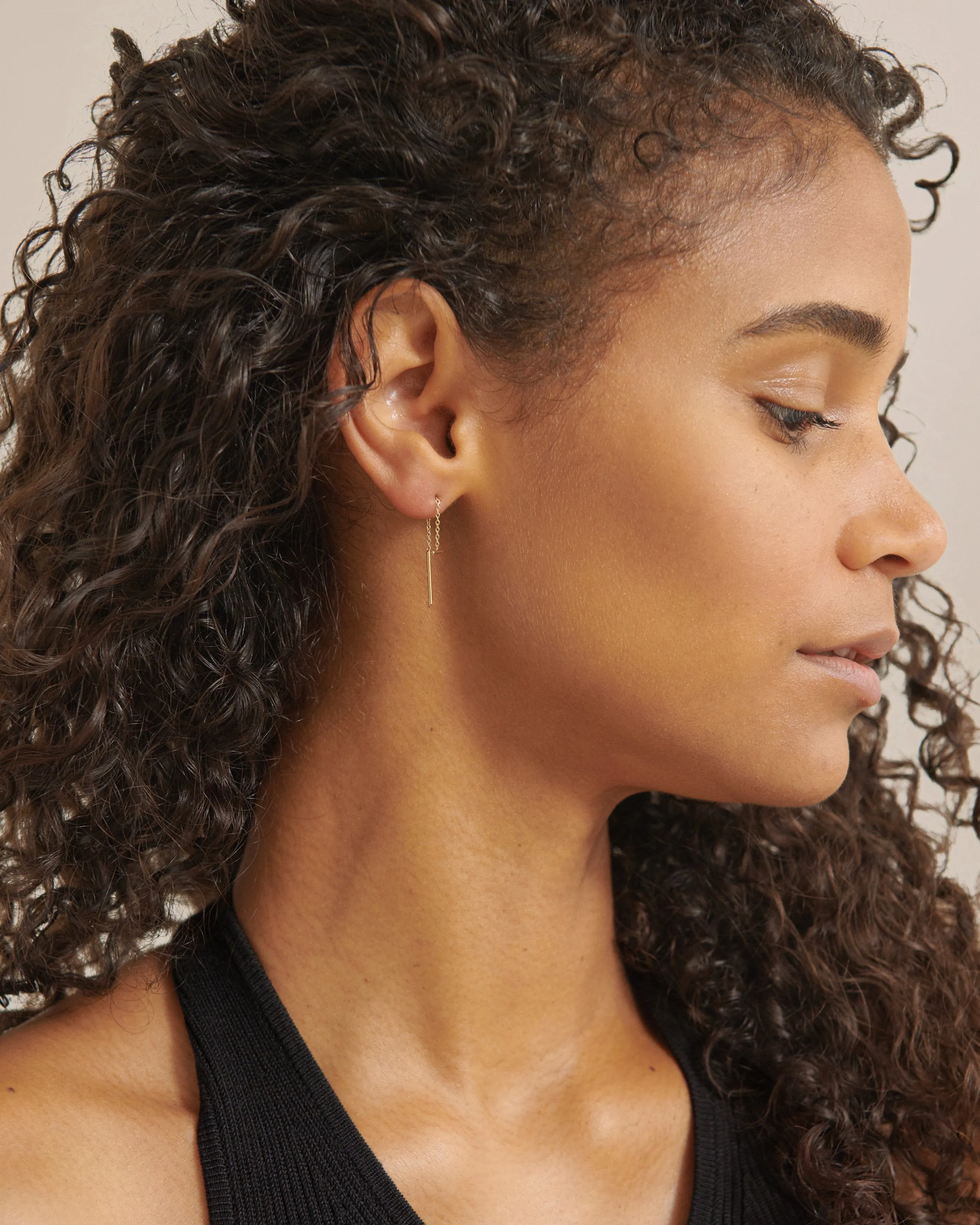14K Gold Drop Bar Earring