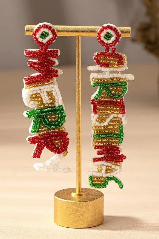 Beaded Merry Christmas Dangle Earrings