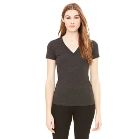 Bella   Canvas Women's Charcoal-Black Triblend Short-Sleeve Deep V-Neck T-Shirt