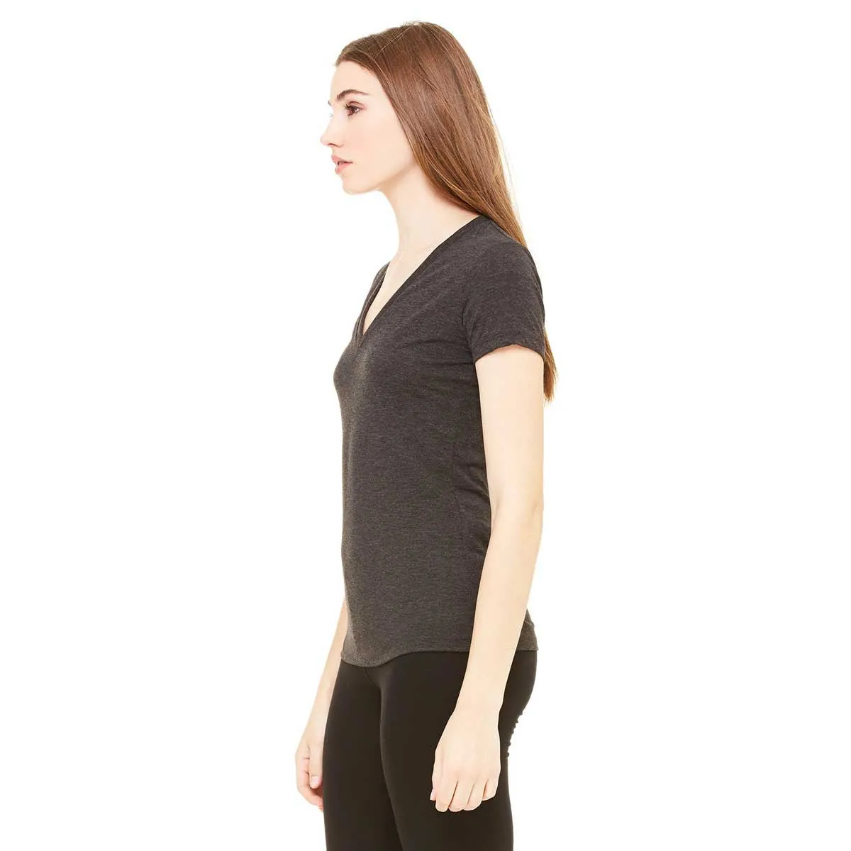 Bella   Canvas Women's Charcoal-Black Triblend Short-Sleeve Deep V-Neck T-Shirt