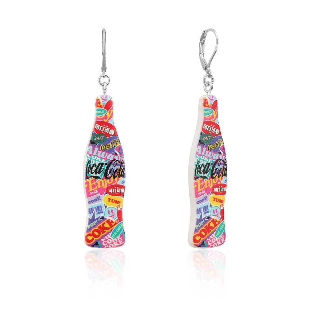 Disney White Gold Plated Stainless Steel Coca Cola Pop Drop Earrings
