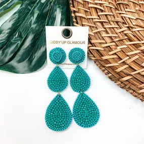 Glass Seed Beaded Drop Earrings in Turquoise