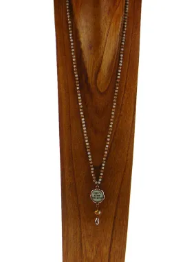 NKS180512-02  34" L 6MM CRYSTAL NECKLACE WITH "DON'T STOP BELIEVE" PENDANT