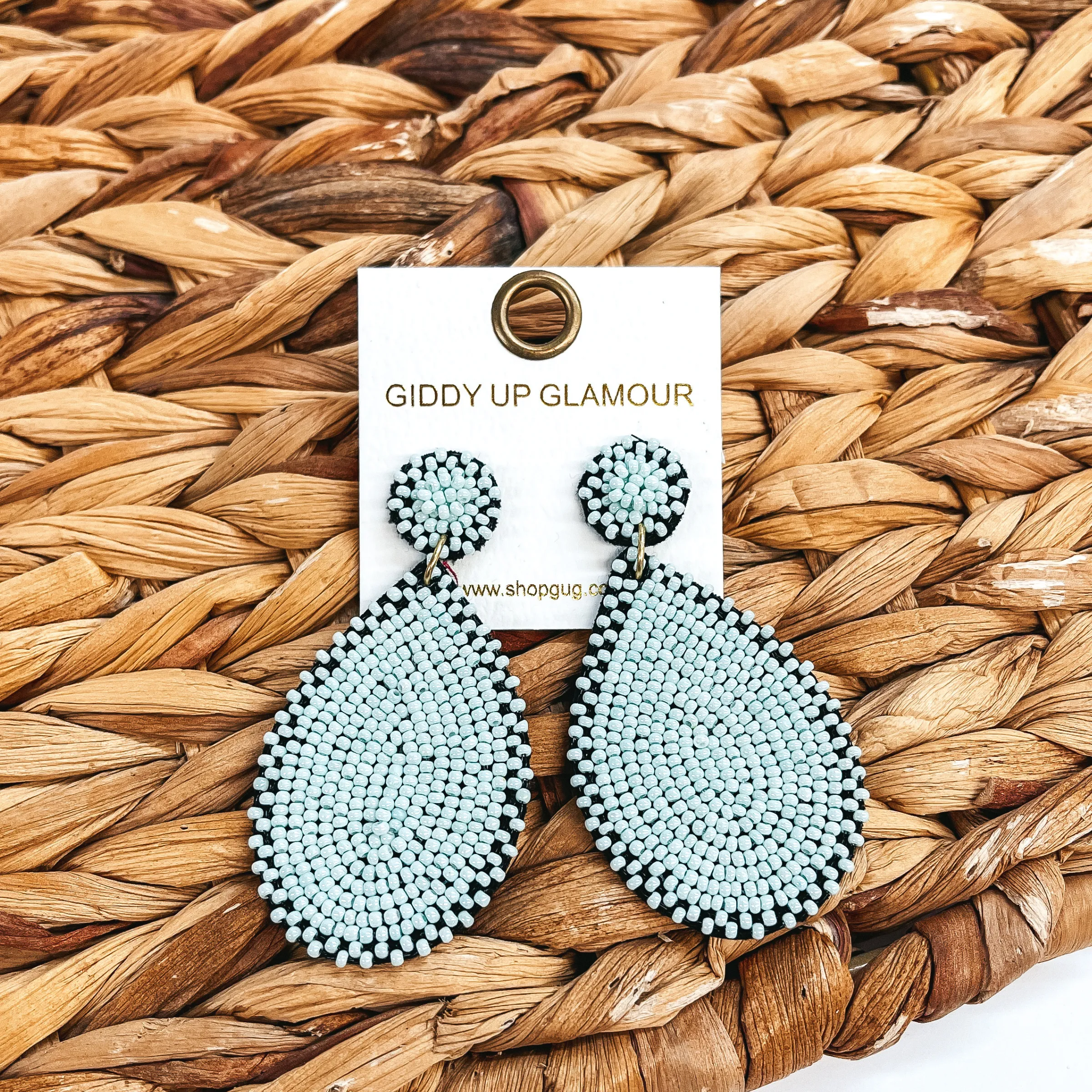 Seed Bead Teardrop Earrings In Mint