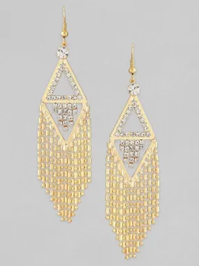 TOKYO TALKIES X Rubans 18K Gold Plated Zirconia Studded Chain Beaded Fringe Dangler Earrings