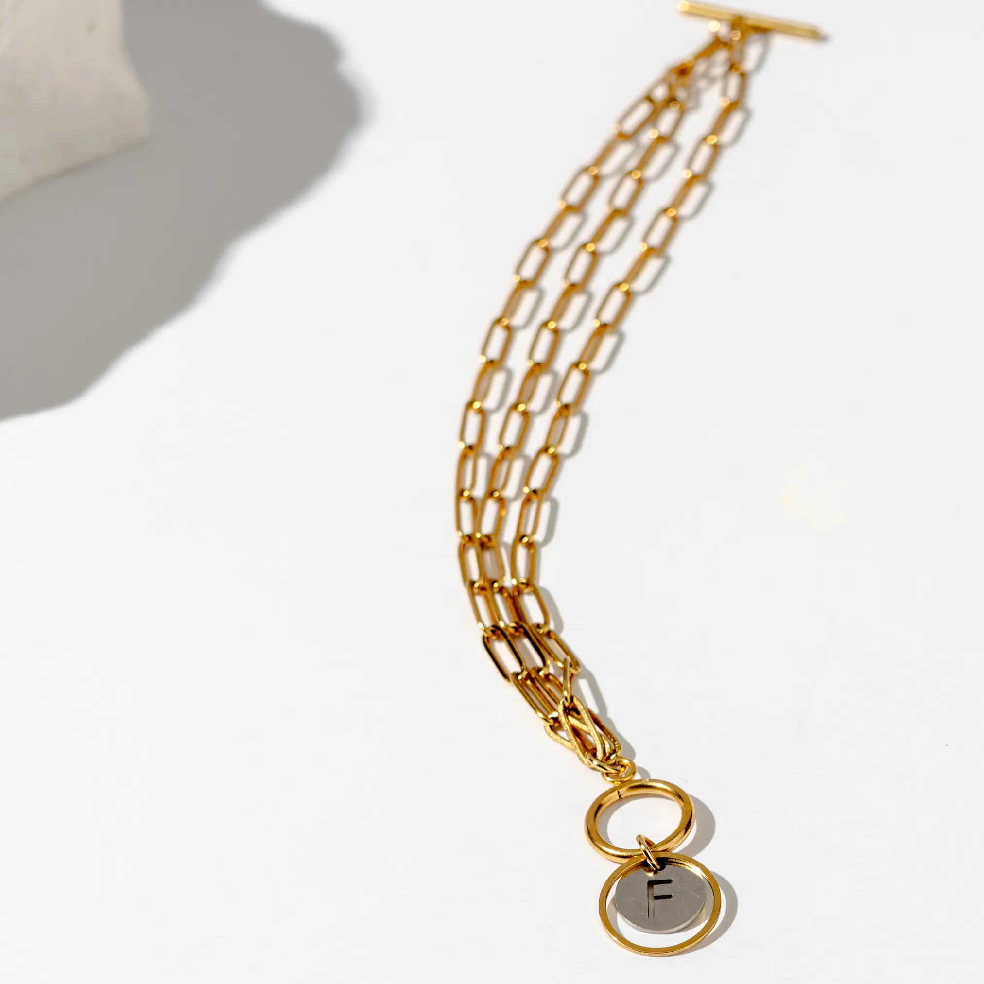 Waterproof "Imperméable” Triple Chain Bracelet - Cursive Print Initial
